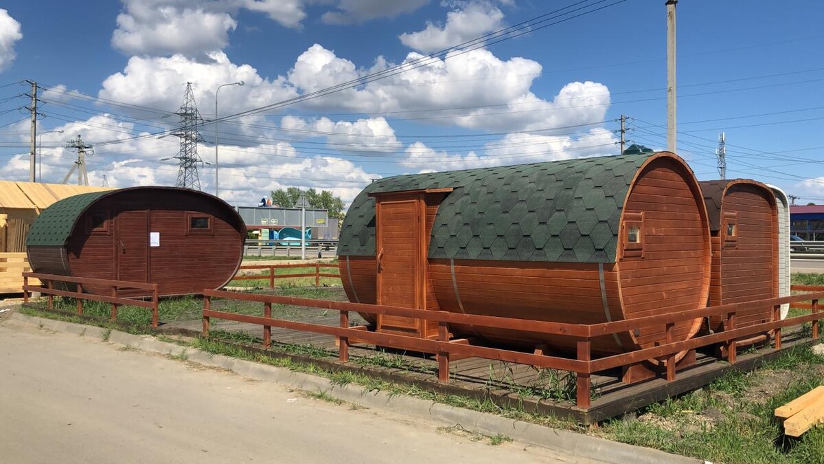 Баня-бочка 4м. Стандарт люкс два отделения, боковой вход — фото готового проекта